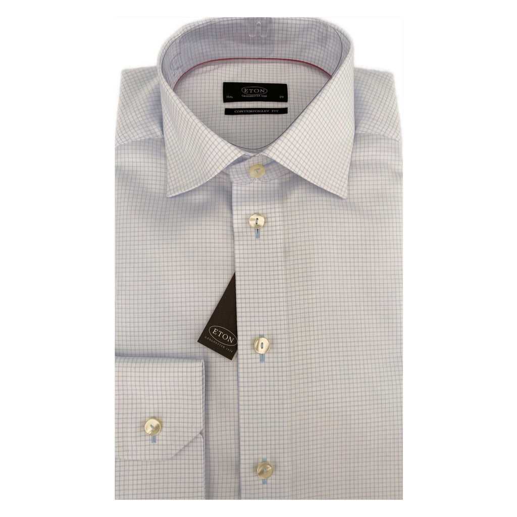 ETON White/Blue Check Contemporary Fit Shirt