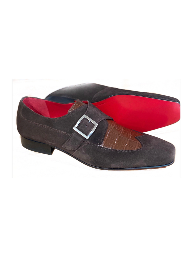 JACK MICHAEL Brown Suede Leather Side Buckle Shoe