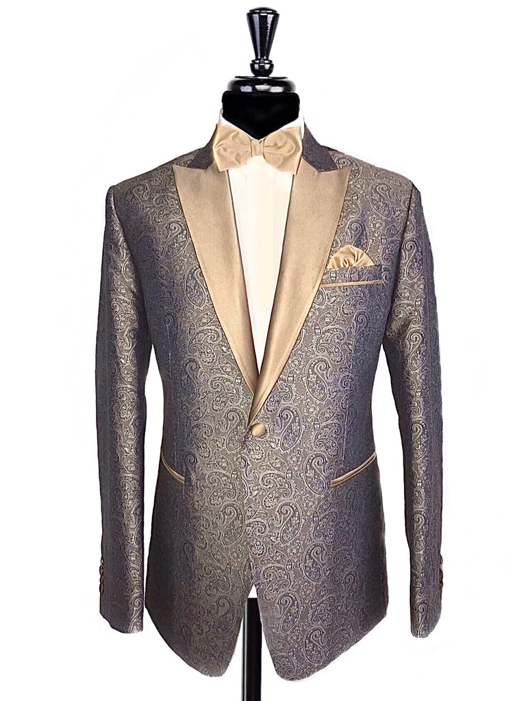 Blue, Grey & Gold Paisley Tuxedo Jacket