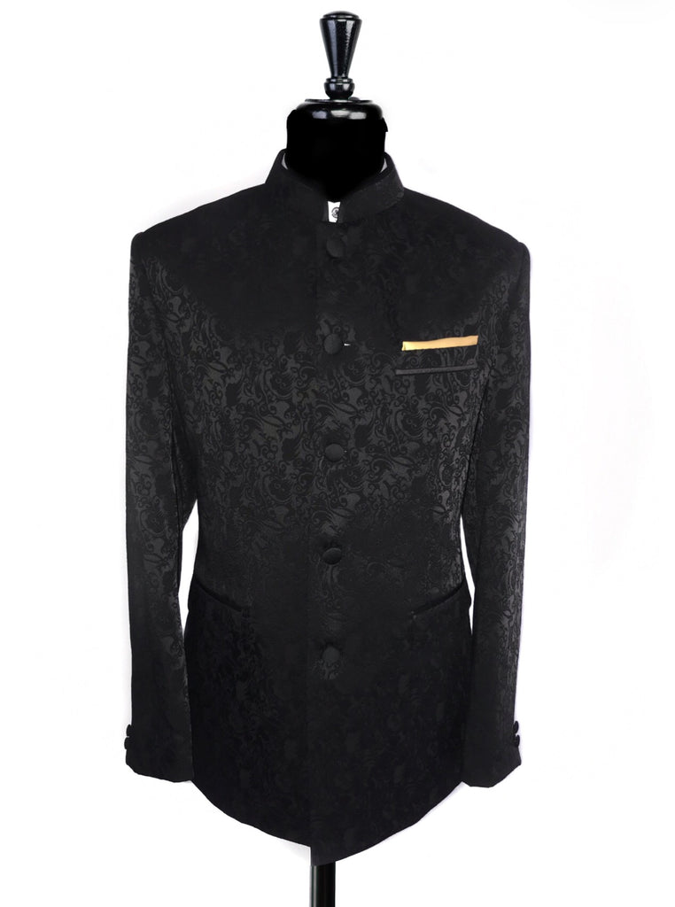 Black Floral Paisley Print Nehru Jacket