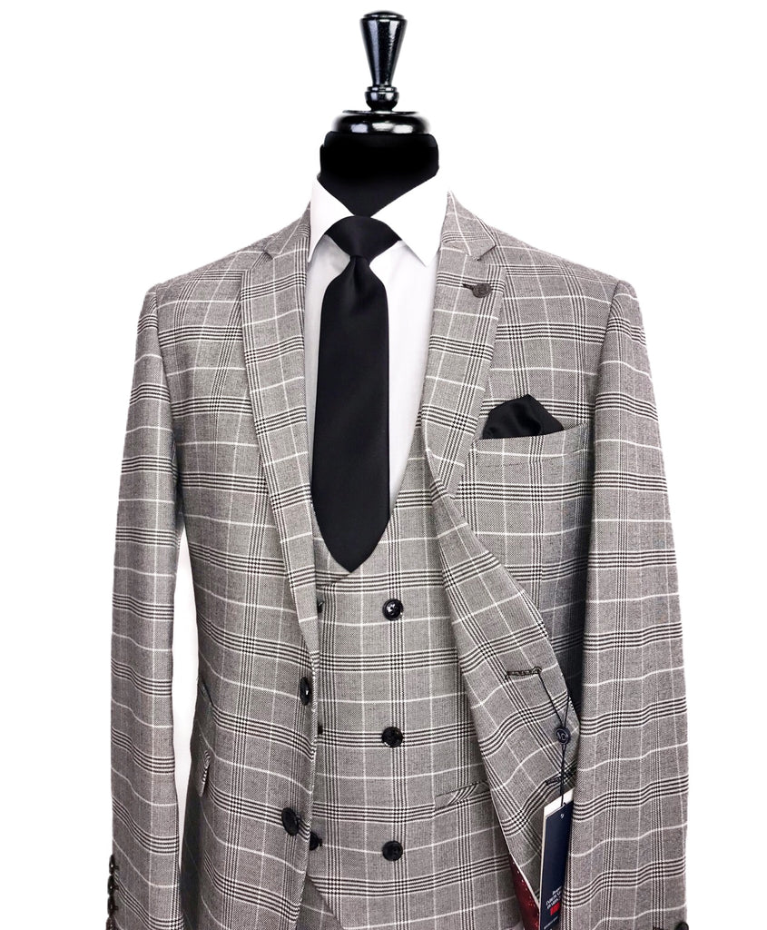 MARC DARCY Ross Grey Check 3 Piece Suit