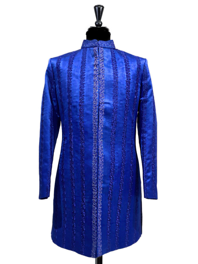Royal Blue Embroidered Satin Sherwani