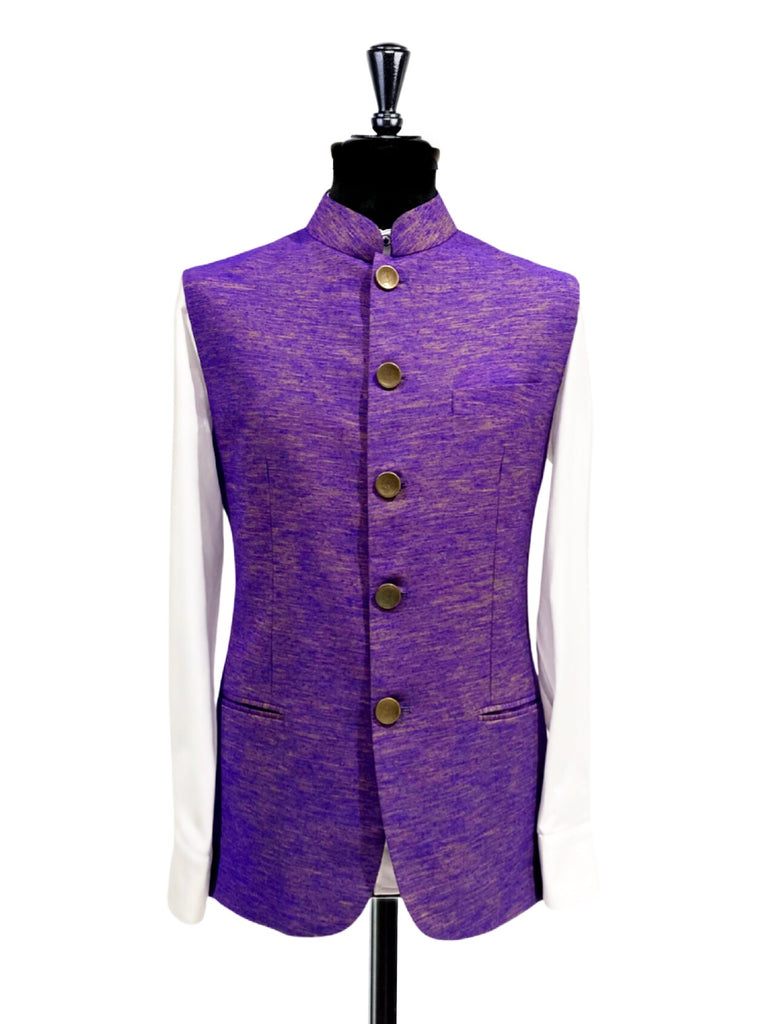 Purple & Beige Weave Nehru Waistcoat
