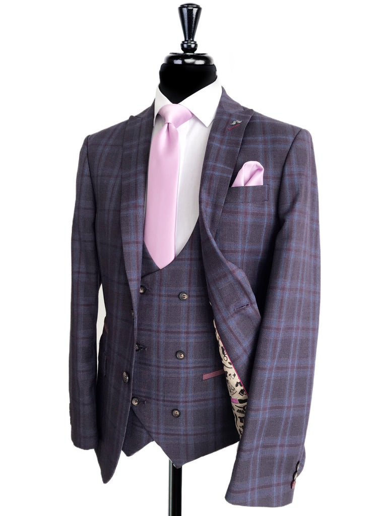 ANTIQUE ROGUE Scott Purple Check 3 Piece Suit