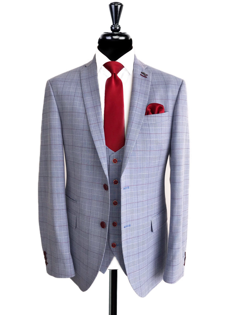 ANTIQUE ROGUE Blue/Red Check 3 Piece Suit