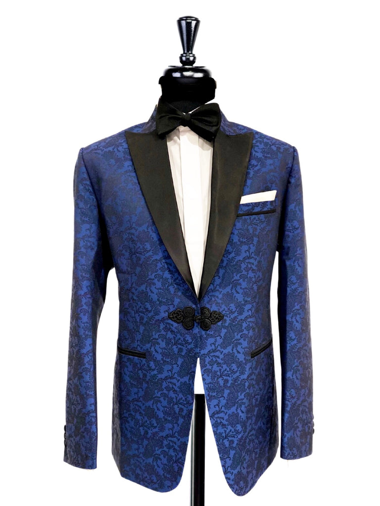 Royal Blue Floral Print Tuxedo Jacket