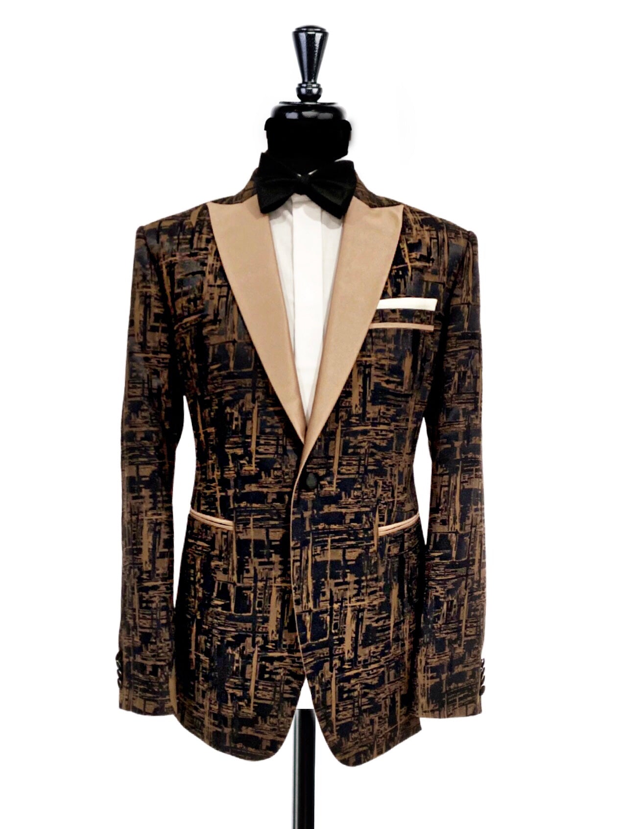 Rustic Gold Black Artistic Print Tuxedo Jacket Jack Michael Menswear