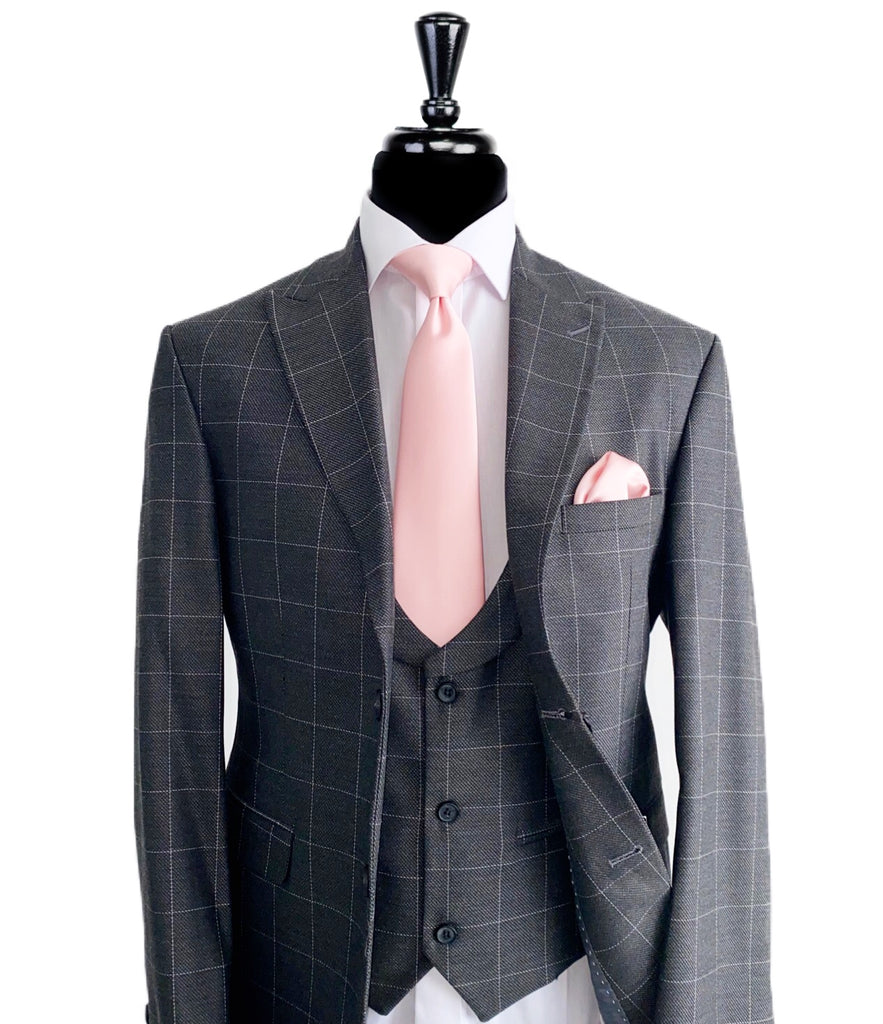 CASSEMON Charcoal Grey Check 3 Piece Suit