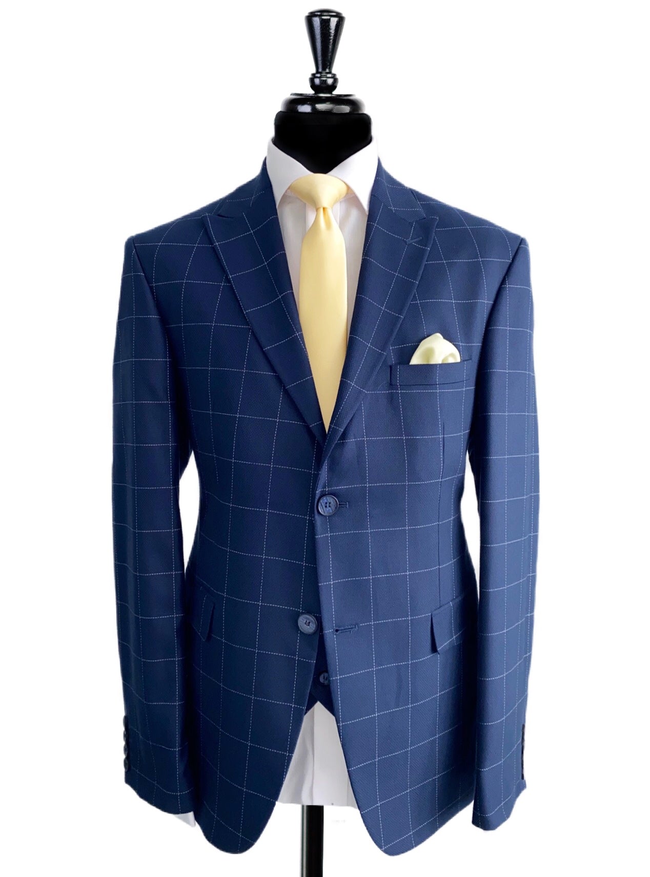 CASSEMON Navy Blue Check Piece Suit