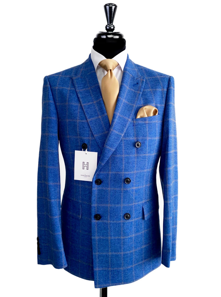 HARRY BROWN Blue/Beige Check Double Breasted 2 Piece Suit