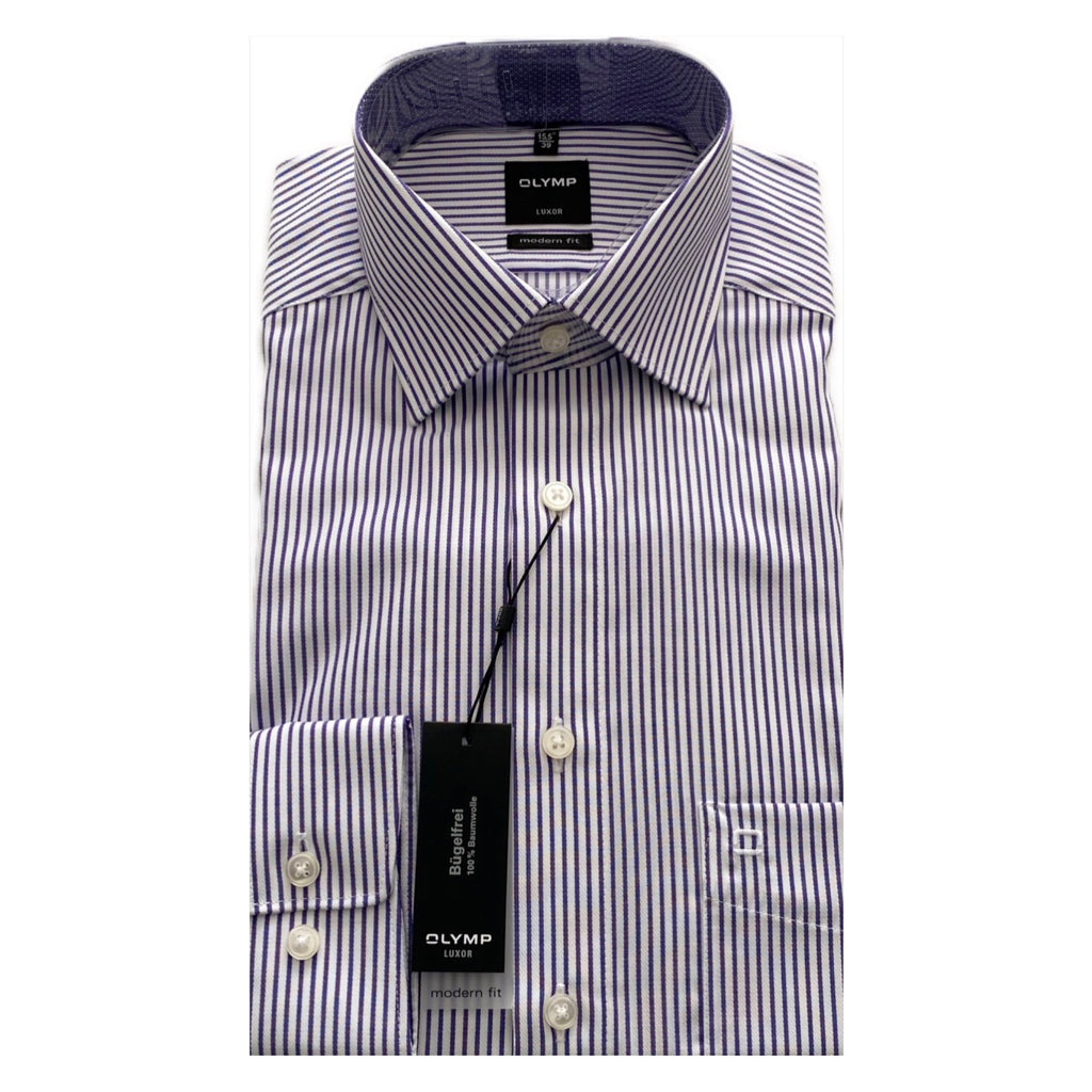OLYMP White/Purple Stripe Modern Fit Shirt