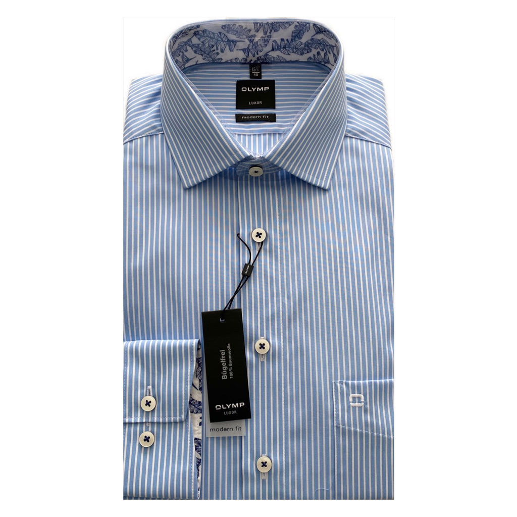 OLYMP Sky Blue/White Stripe Modern Fit Shirt