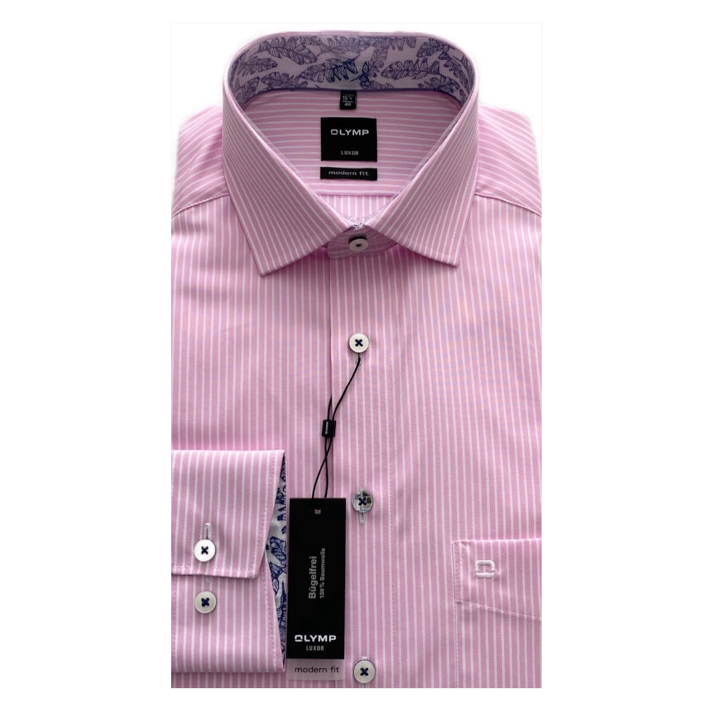 OLYMP Pink/White Stripe Modern Fit Shirt