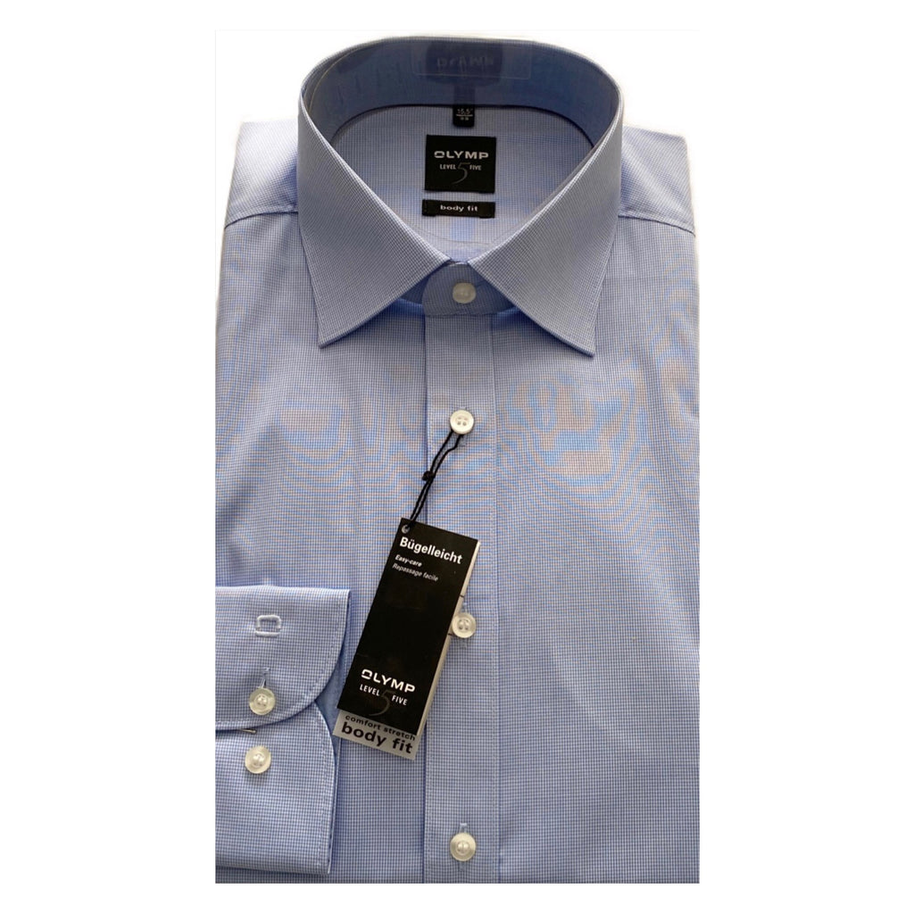 OLYMP Sky Blue Micro Check Body Fit Shirt