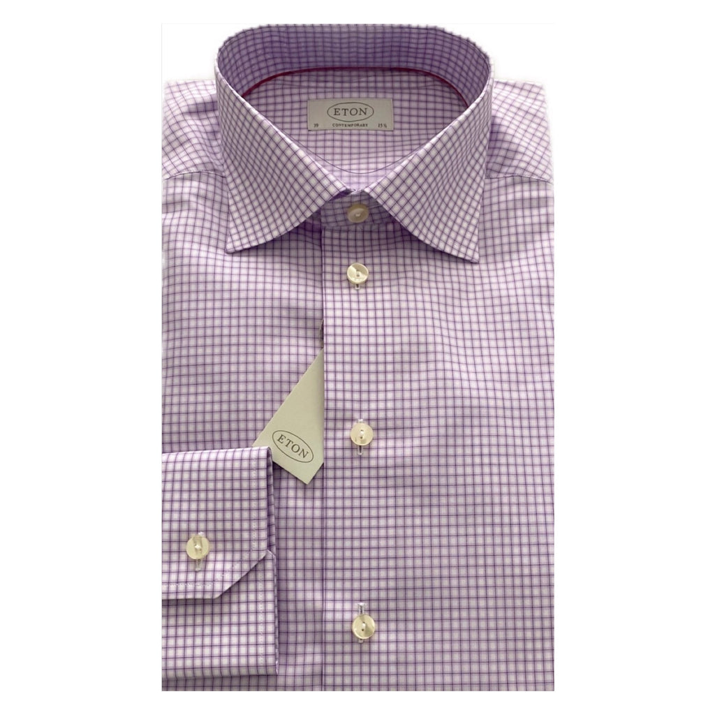 ETON Lilac Check Contemporary Fit Shirt