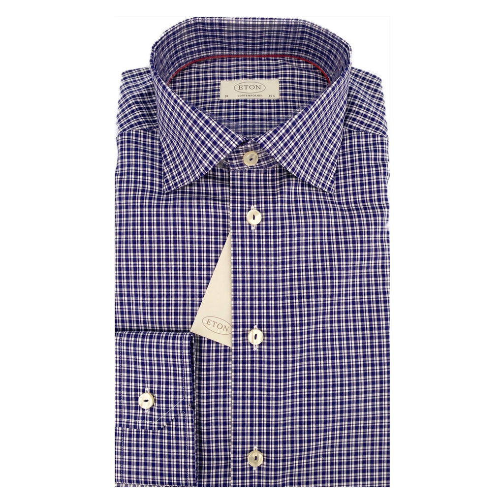 ETON Navy Check Contemporary Fit Shirt
